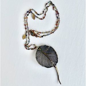 Beaded Necklace with Leaf Pendant